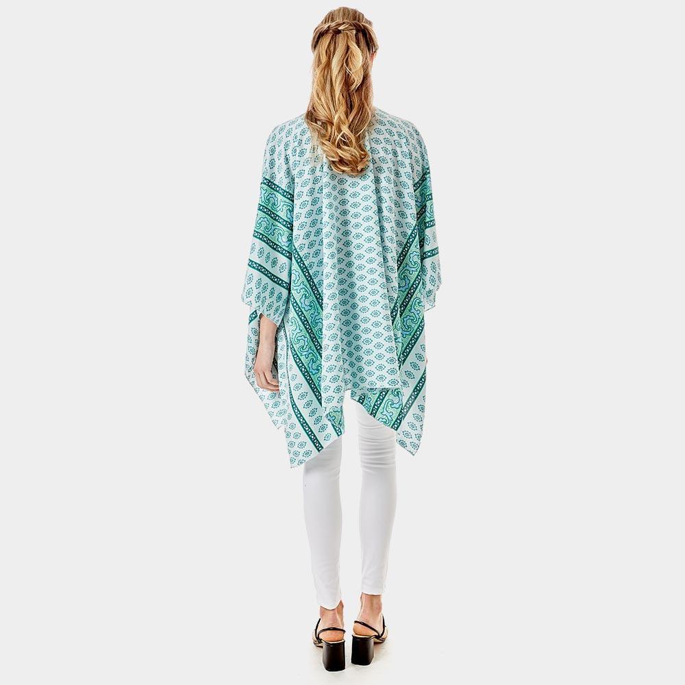 Blue Greek Mati Mataki Printed Cover Up Kimono Poncho - Jewelry Store by Erik Rayo