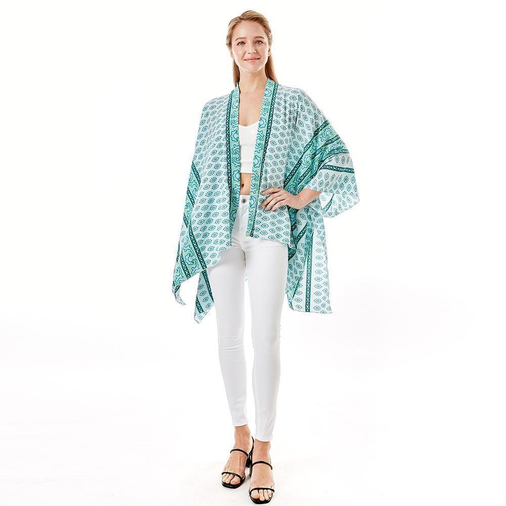 Blue Greek Mati Mataki Printed Cover Up Kimono Poncho - Jewelry Store by Erik Rayo