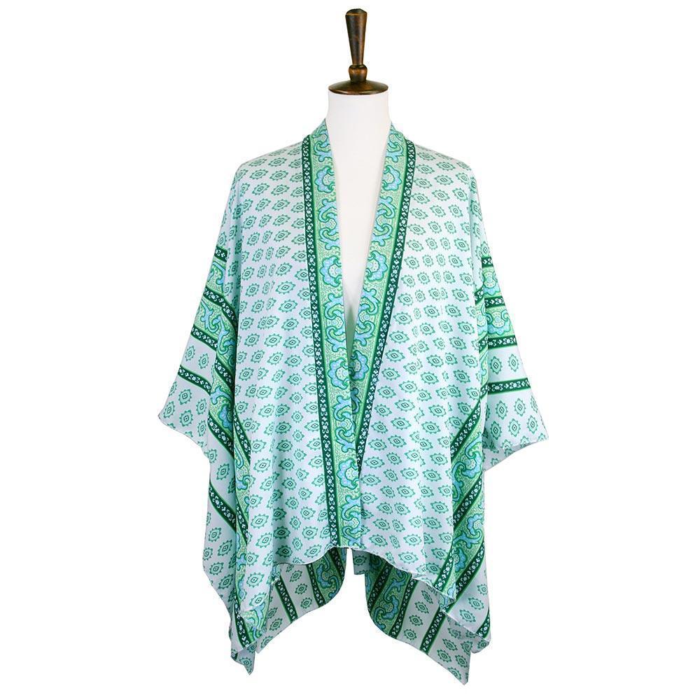 Blue Greek Mati Mataki Printed Cover Up Kimono Poncho - Jewelry Store by Erik Rayo