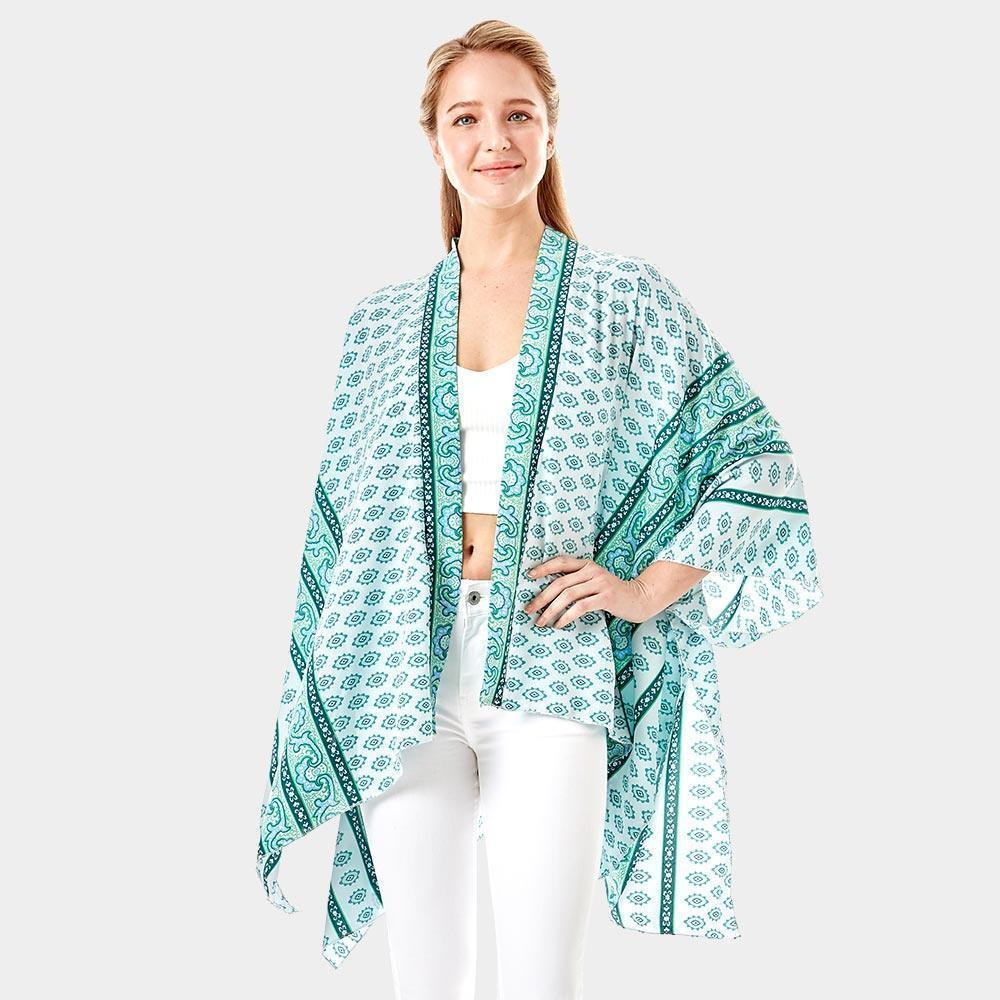 Blue Greek Mati Mataki Printed Cover Up Kimono Poncho - Jewelry Store by Erik Rayo