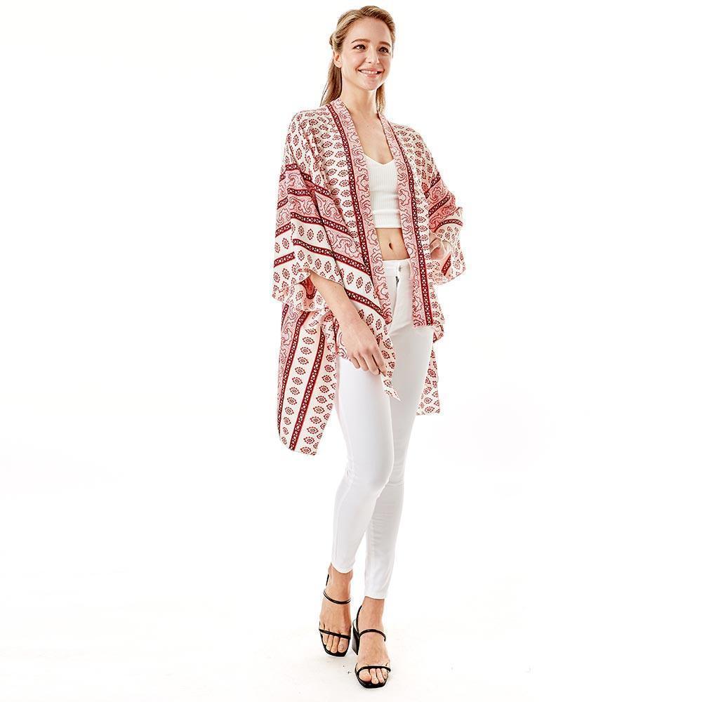 Pink Greek Mati Mataki Printed Cover Up Kimono Poncho - Jewelry Store by Erik Rayo
