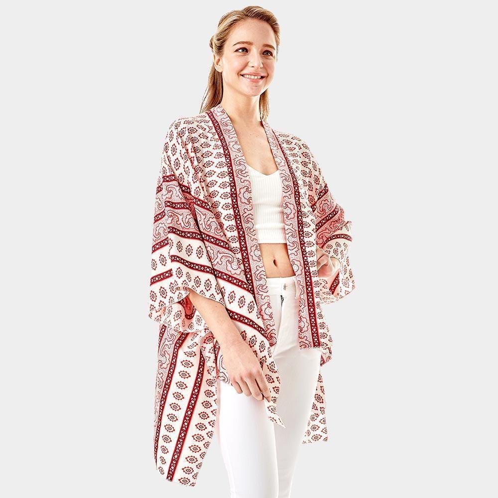 Pink Greek Mati Mataki Printed Cover Up Kimono Poncho - Jewelry Store by Erik Rayo