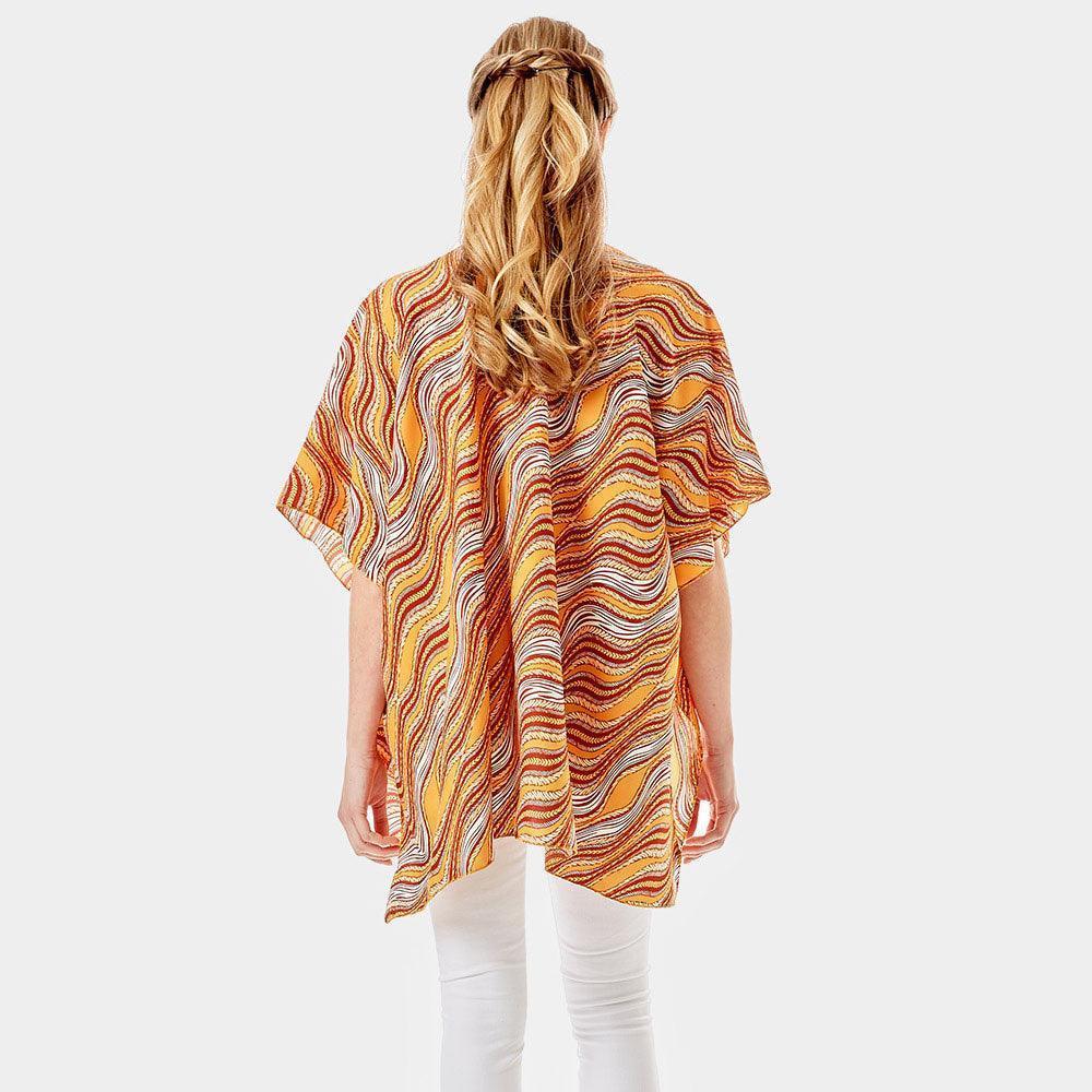 Mustard Wavy Printed Lurex Cover Up Poncho Kimono Poncho - Jewelry Store by Erik Rayo