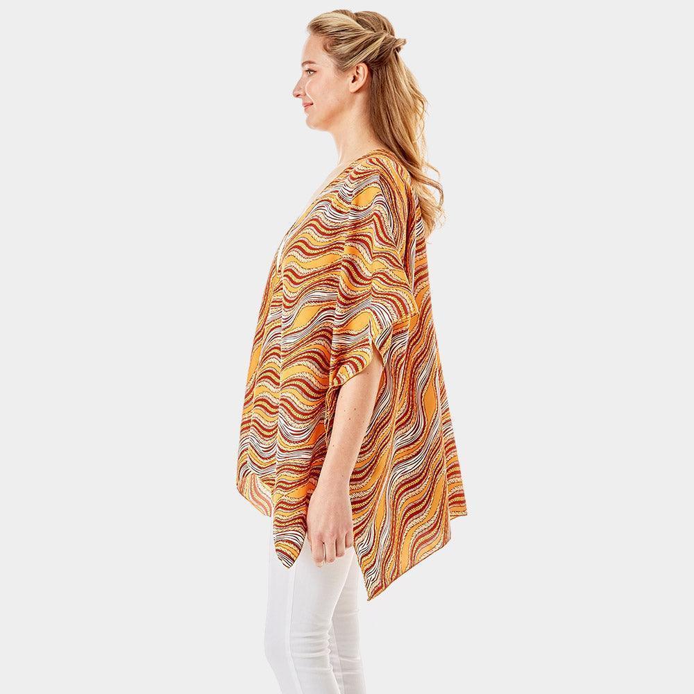Mustard Wavy Printed Lurex Cover Up Poncho Kimono Poncho - Jewelry Store by Erik Rayo
