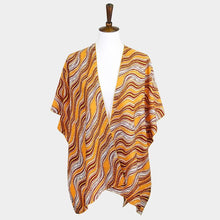 Load image into Gallery viewer, Mustard Wavy Printed Lurex Cover Up Poncho Kimono Poncho
