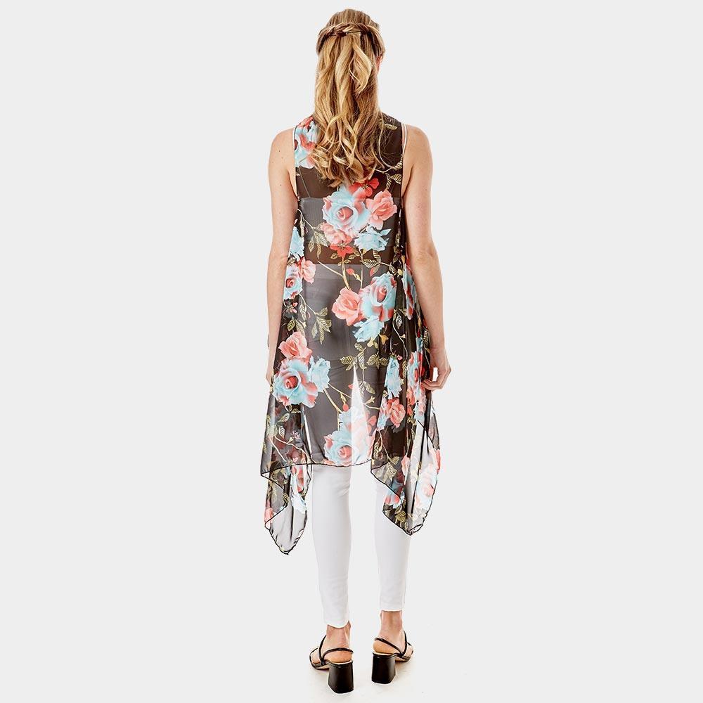 Black Rose Flower Patterned Cover Up Vest - Jewelry Store by Erik Rayo
