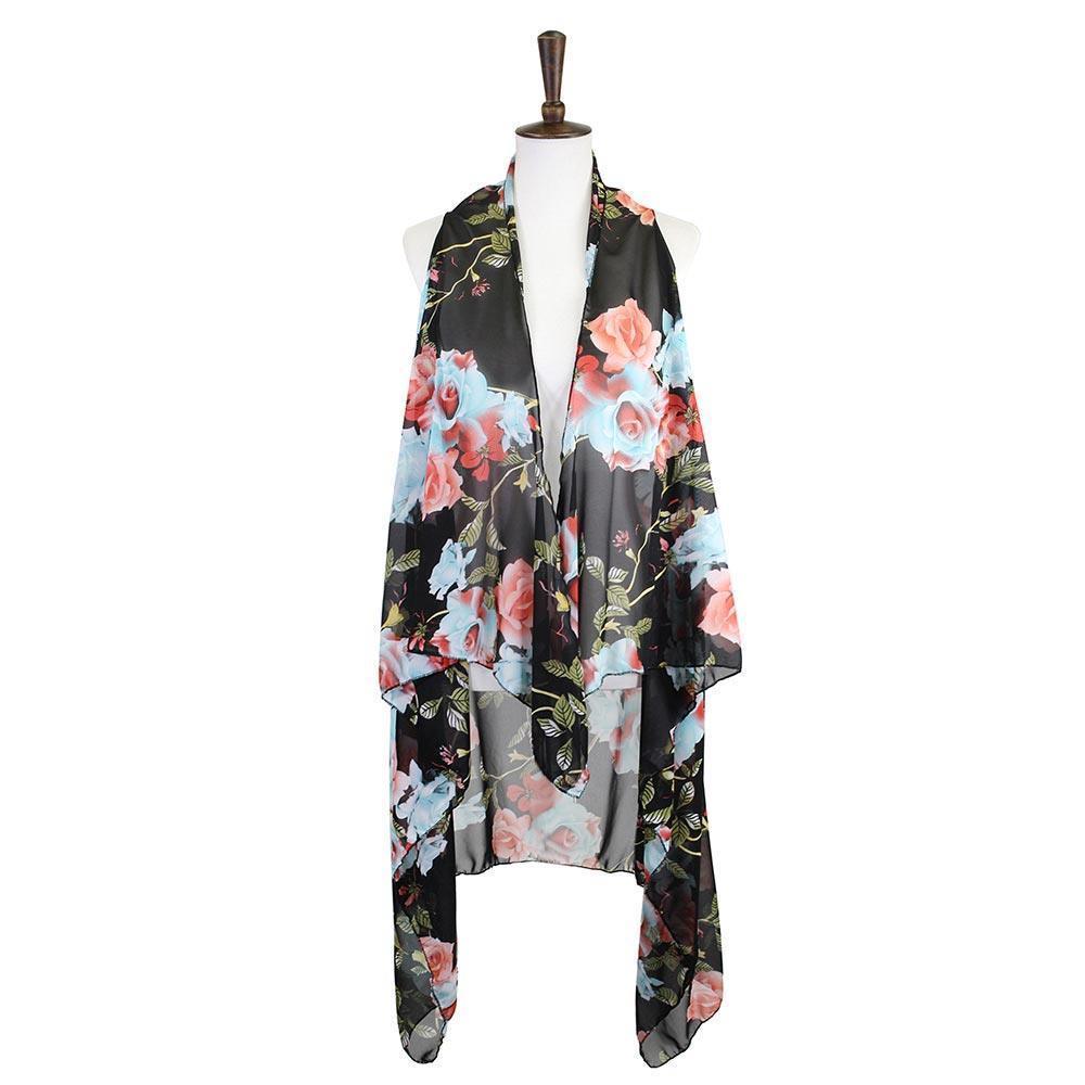 Black Rose Flower Patterned Cover Up Vest - Jewelry Store by Erik Rayo