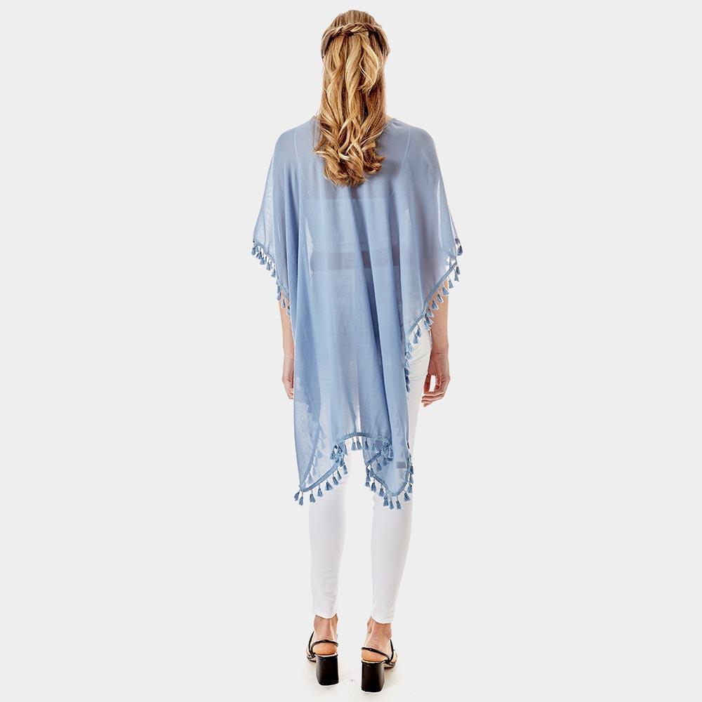 Blue Tassel Trimmed Solid Cover Up - Jewelry Store by Erik Rayo