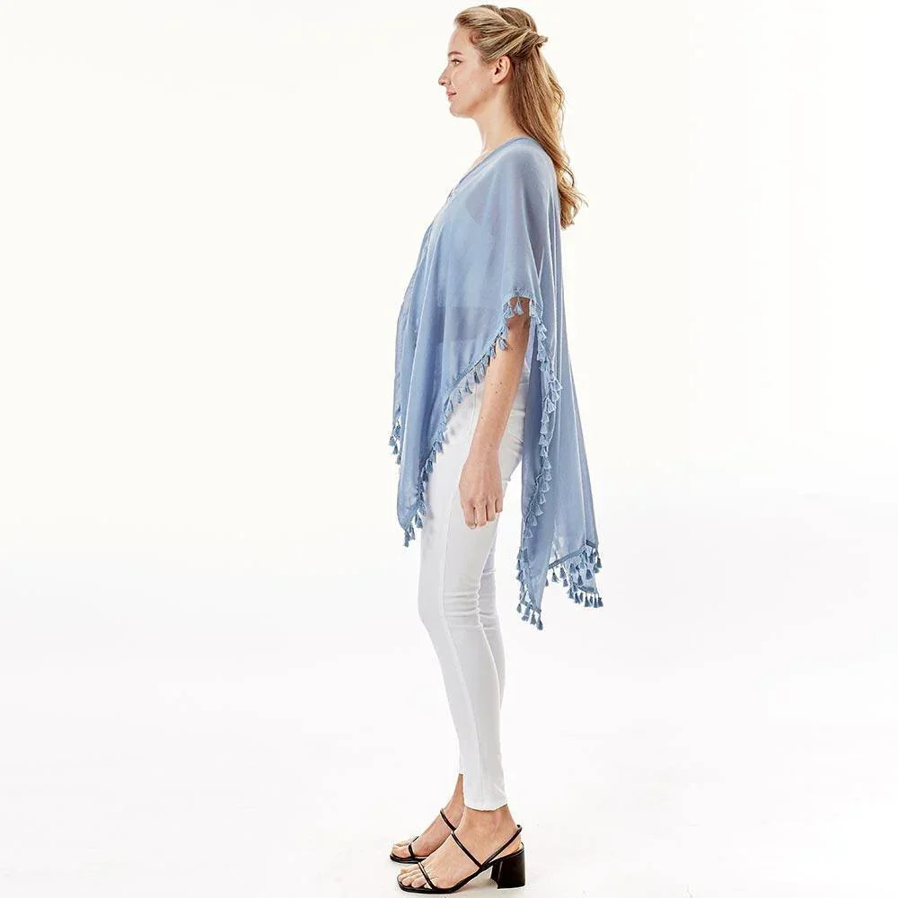 Blue Tassel Trimmed Solid Cover Up - Jewelry Store by Erik Rayo