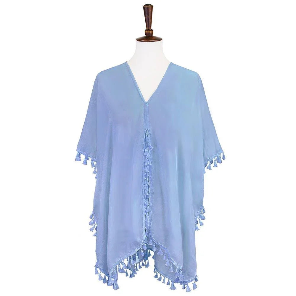 Blue Tassel Trimmed Solid Cover Up - Jewelry Store by Erik Rayo