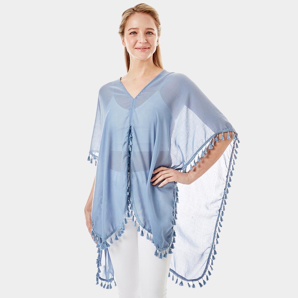 Blue Tassel Trimmed Solid Cover Up - Jewelry Store by Erik Rayo