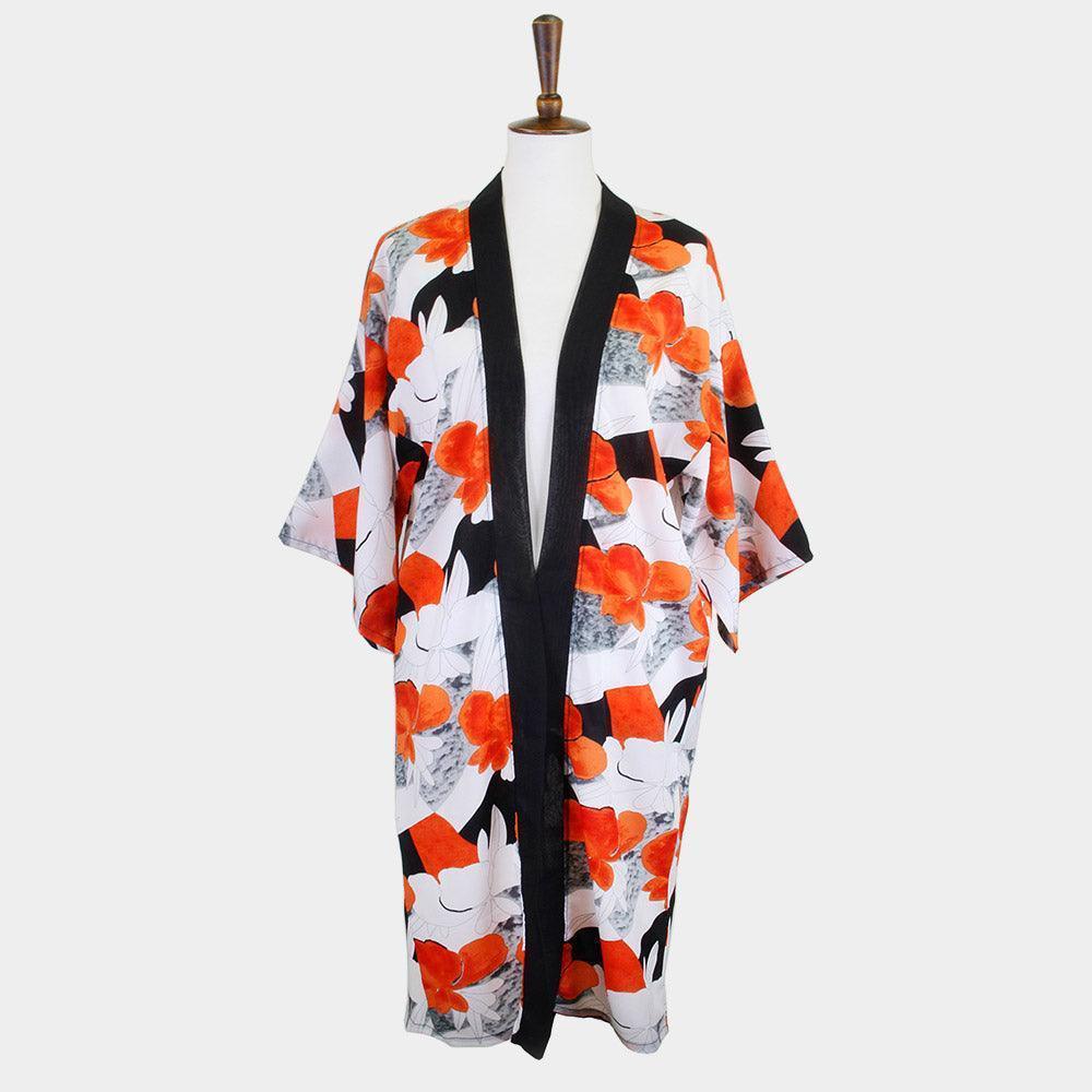 Coral Tropical Printed Half Sleeves Cover Up Kimono Poncho - Jewelry Store by Erik Rayo