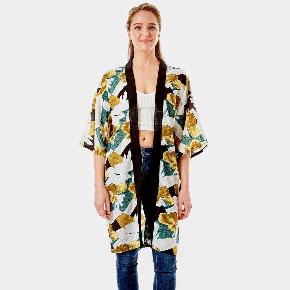 Green Tropical Printed Half Sleeves Cover Up Kimono Poncho - Jewelry Store by Erik Rayo