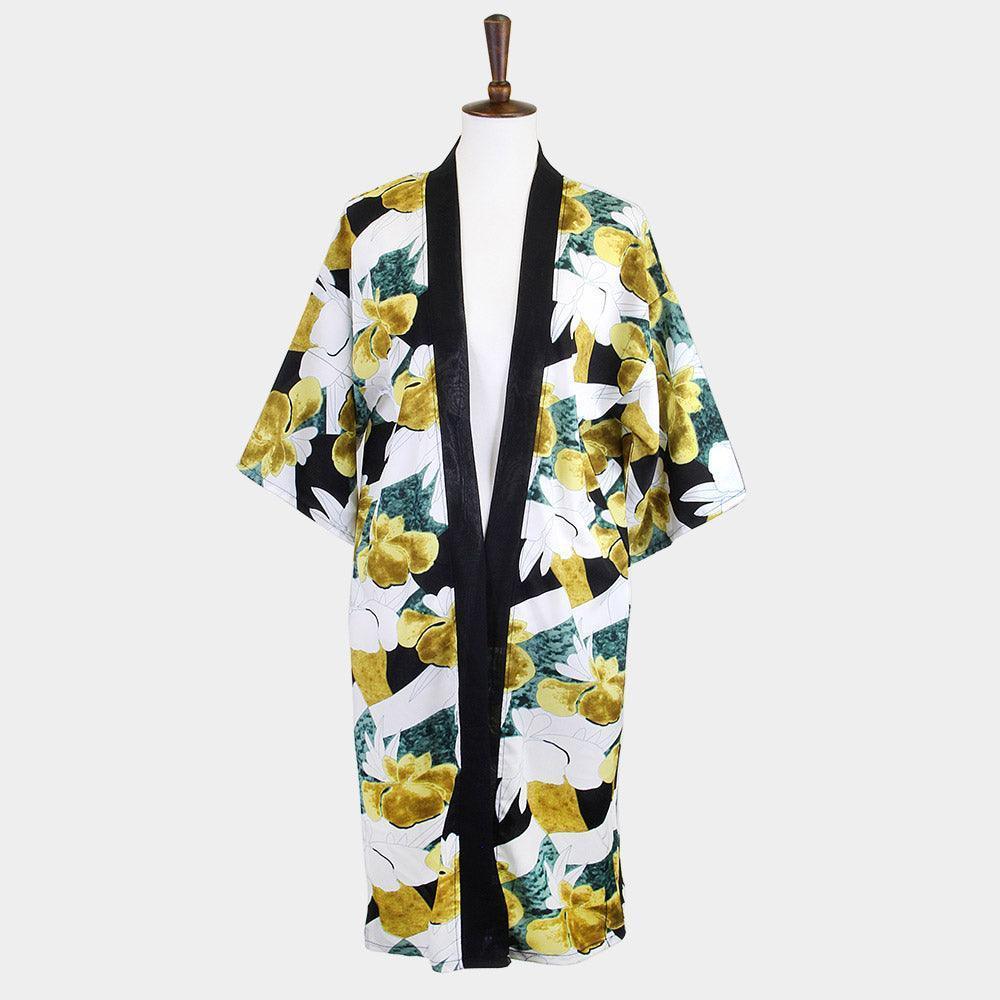 Green Tropical Printed Half Sleeves Cover Up Kimono Poncho - Jewelry Store by Erik Rayo