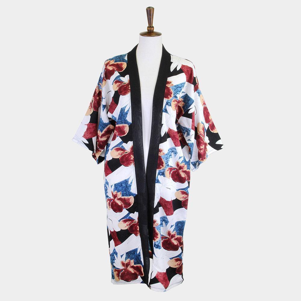 Teal Tropical Printed Half Sleeves Cover Up Kimono Poncho - Jewelry Store by Erik Rayo