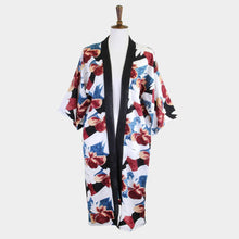 Load image into Gallery viewer, Teal Tropical Printed Half Sleeves Cover Up Kimono Poncho
