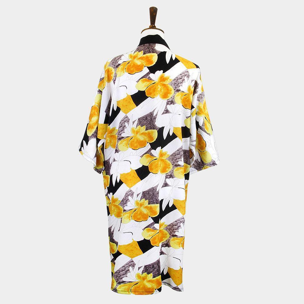 Yellow Tropical Printed Half Sleeves Cover Up Kimono Poncho - Jewelry Store by Erik Rayo