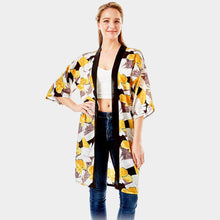 Load image into Gallery viewer, Yellow Tropical Printed Half Sleeves Cover Up Kimono Poncho
