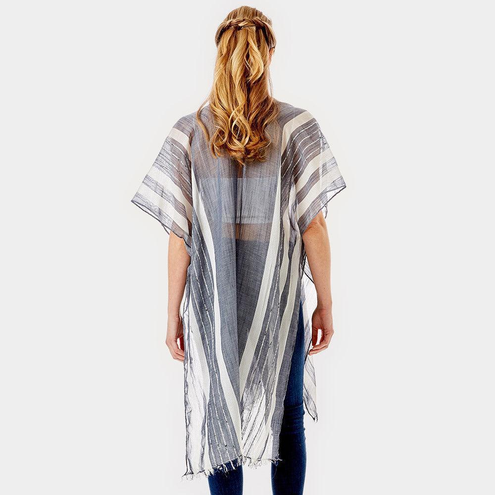 Black Striped Lurex Cover Up Poncho Kimono Poncho - Jewelry Store by Erik Rayo