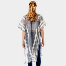 Load image into Gallery viewer, Black Striped Lurex Cover Up Poncho Kimono Poncho
