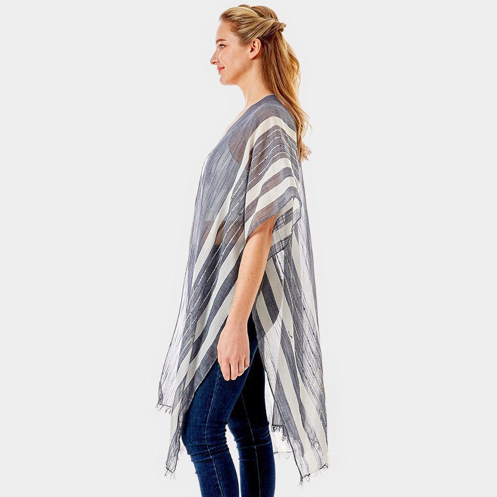 Black Striped Lurex Cover Up Poncho Kimono Poncho - Jewelry Store by Erik Rayo