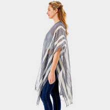 Load image into Gallery viewer, Black Striped Lurex Cover Up Poncho Kimono Poncho
