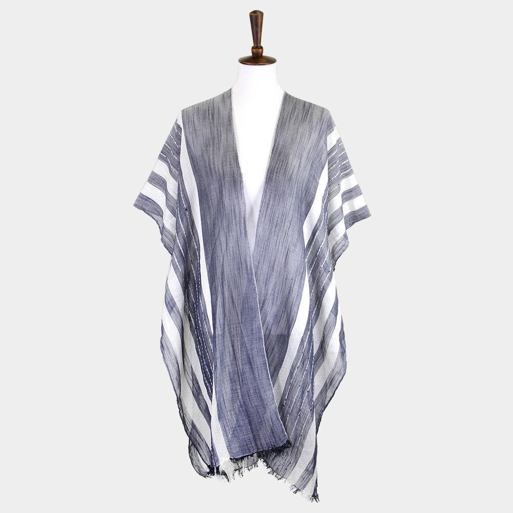 Black Striped Lurex Cover Up Poncho Kimono Poncho - Jewelry Store by Erik Rayo