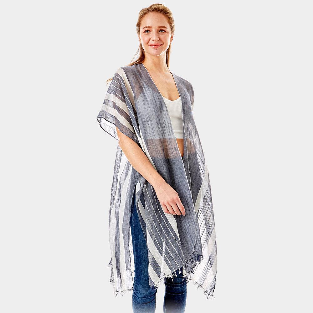 Black Striped Lurex Cover Up Poncho Kimono Poncho - Jewelry Store by Erik Rayo