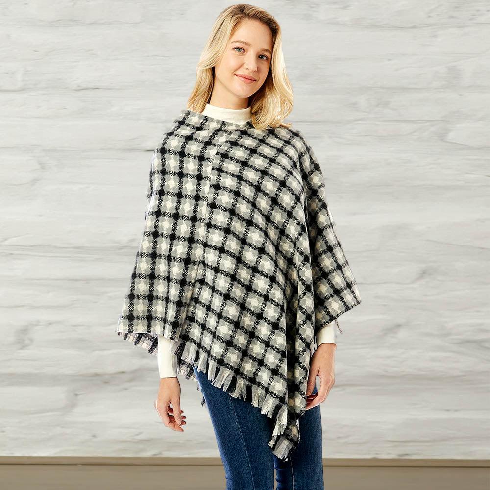 Black Diamond Pattern Knitted Poncho