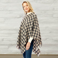 Load image into Gallery viewer, Blue Diamond Pattern Knitted Poncho
