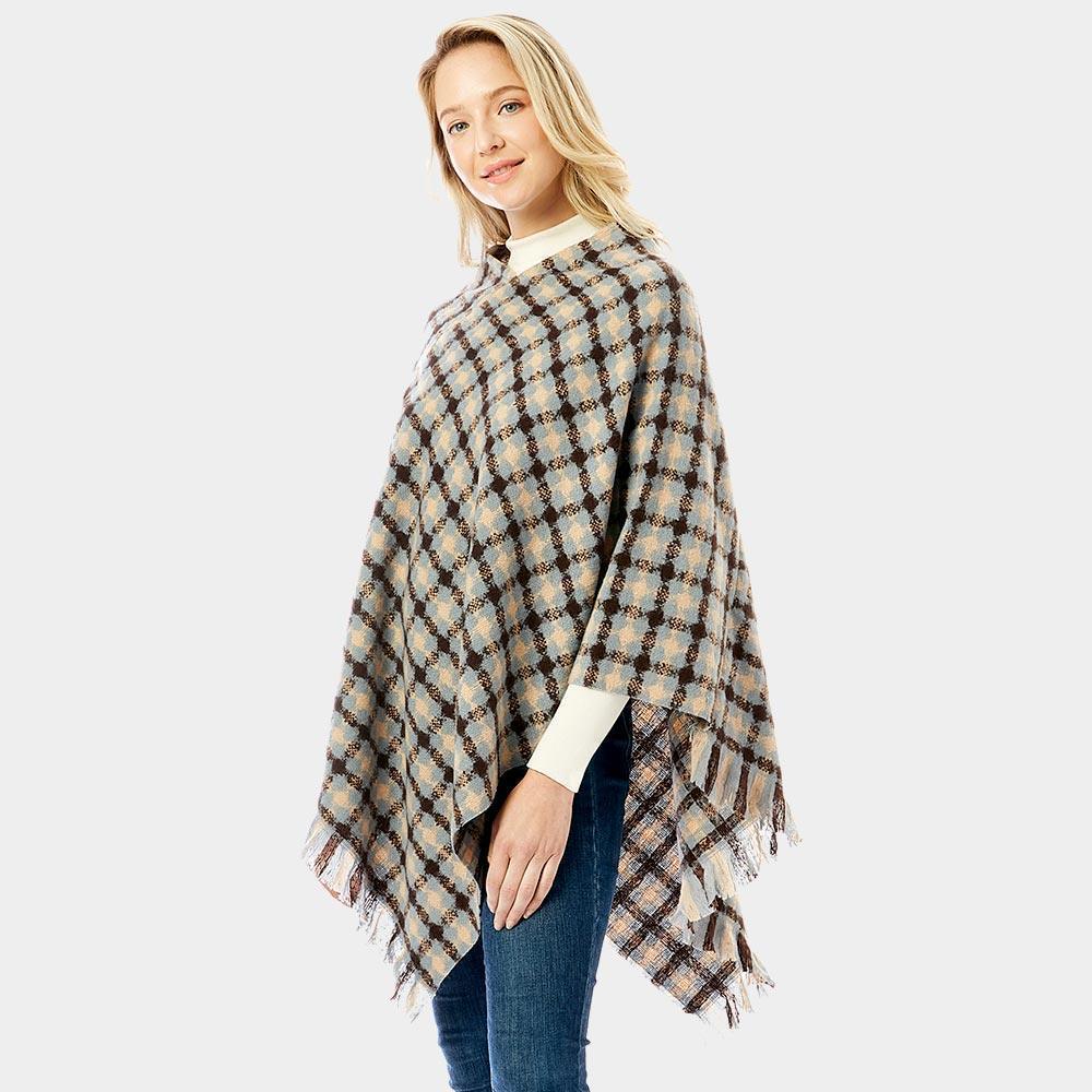 Blue Diamond Pattern Knitted Poncho - Jewelry Store by Erik Rayo
