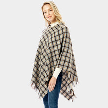 Load image into Gallery viewer, Blue Diamond Pattern Knitted Poncho
