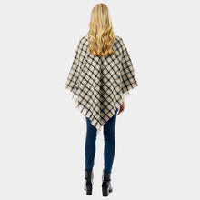 Load image into Gallery viewer, Blue Diamond Pattern Knitted Poncho
