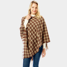 Load image into Gallery viewer, Brown Diamond Pattern Knitted Poncho
