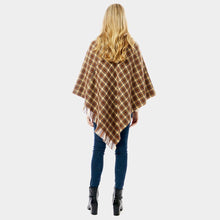 Load image into Gallery viewer, Brown Diamond Pattern Knitted Poncho
