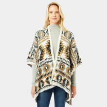 Load image into Gallery viewer, Beige Aztec Pattern Ruana Poncho
