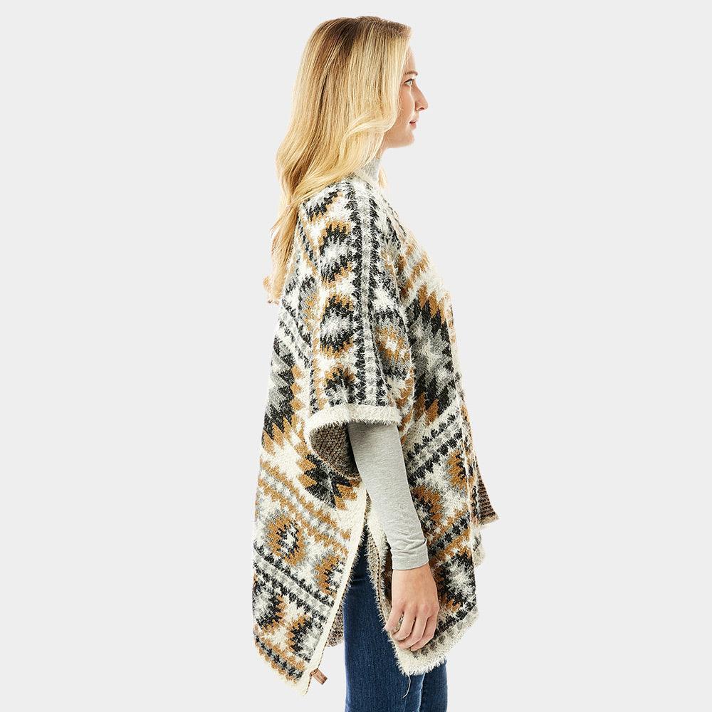 Beige Aztec Pattern Ruana Poncho - Jewelry Store by Erik Rayo