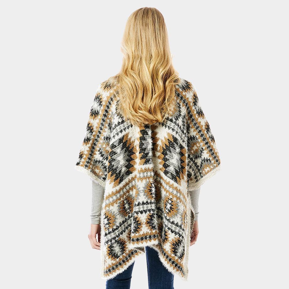 Beige Aztec Pattern Ruana Poncho - Jewelry Store by Erik Rayo