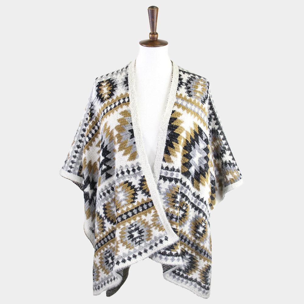 Beige Aztec Pattern Ruana Poncho - Jewelry Store by Erik Rayo