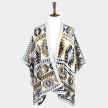 Load image into Gallery viewer, Beige Aztec Pattern Ruana Poncho
