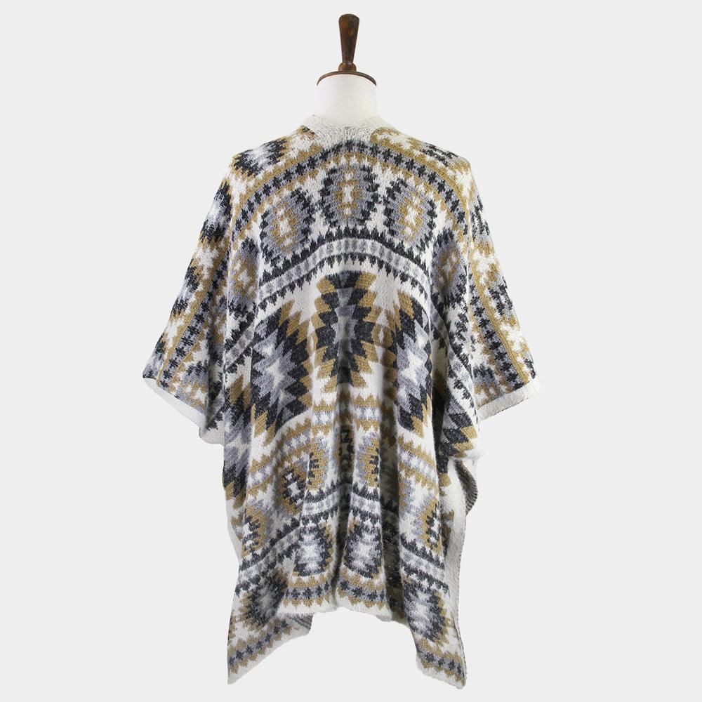 Beige Aztec Pattern Ruana Poncho - Jewelry Store by Erik Rayo