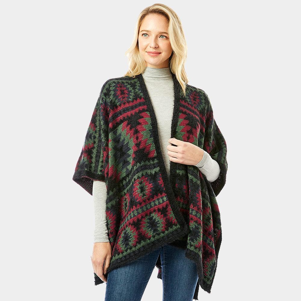 Black Aztec Pattern Ruana Poncho - Jewelry Store by Erik Rayo