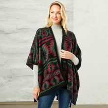 Load image into Gallery viewer, Black Aztec Pattern Ruana Poncho
