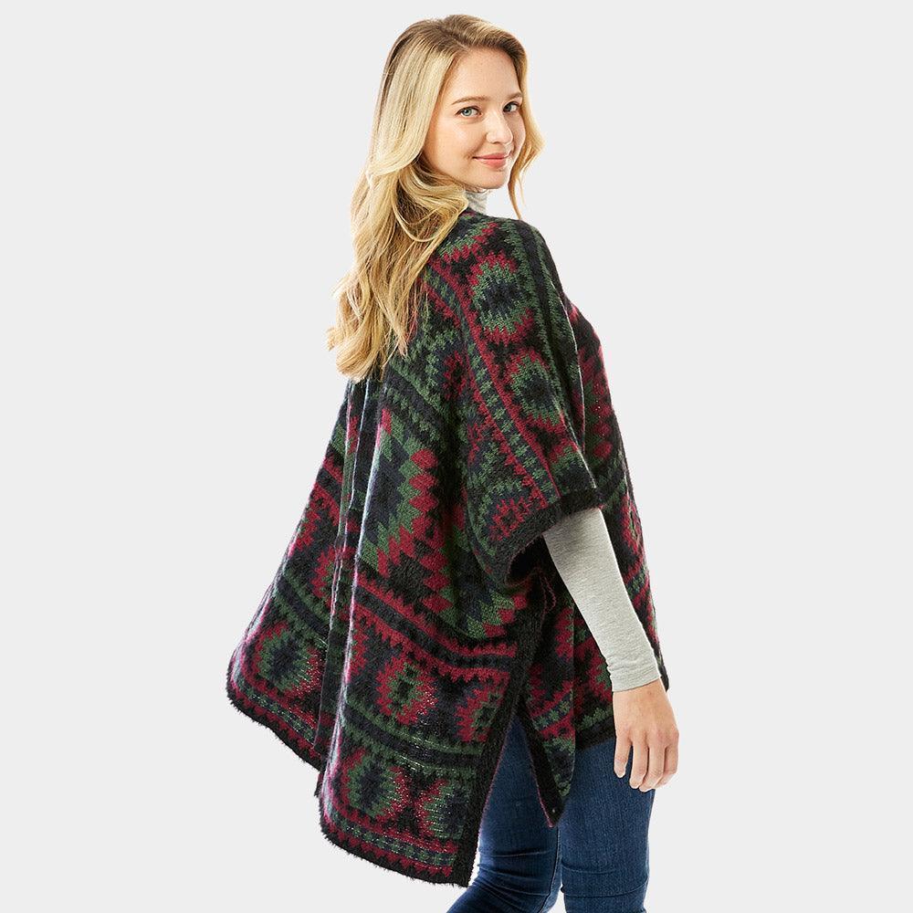 Black Aztec Pattern Ruana Poncho - Jewelry Store by Erik Rayo
