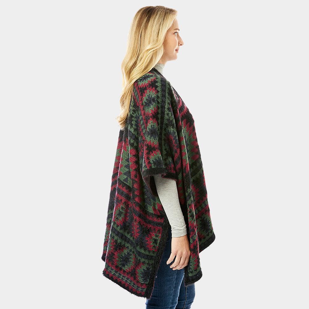 Black Aztec Pattern Ruana Poncho - Jewelry Store by Erik Rayo