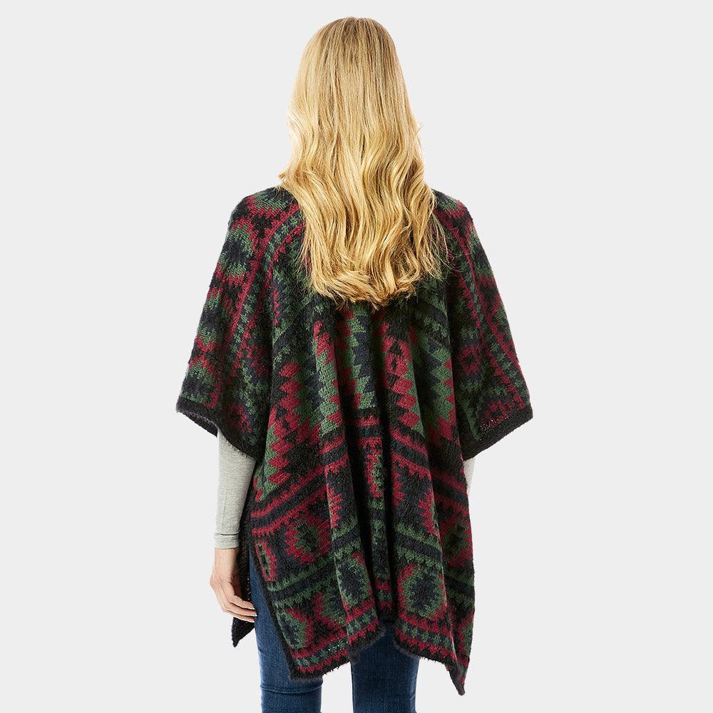 Black Aztec Pattern Ruana Poncho - Jewelry Store by Erik Rayo