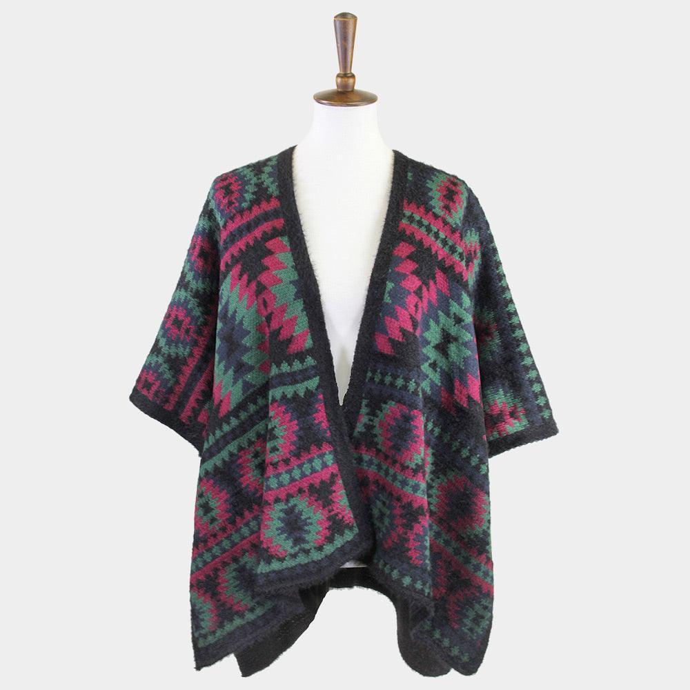 Black Aztec Pattern Ruana Poncho - Jewelry Store by Erik Rayo