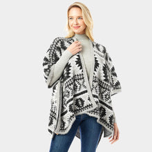 Load image into Gallery viewer, Gray Aztec Pattern Ruana Poncho
