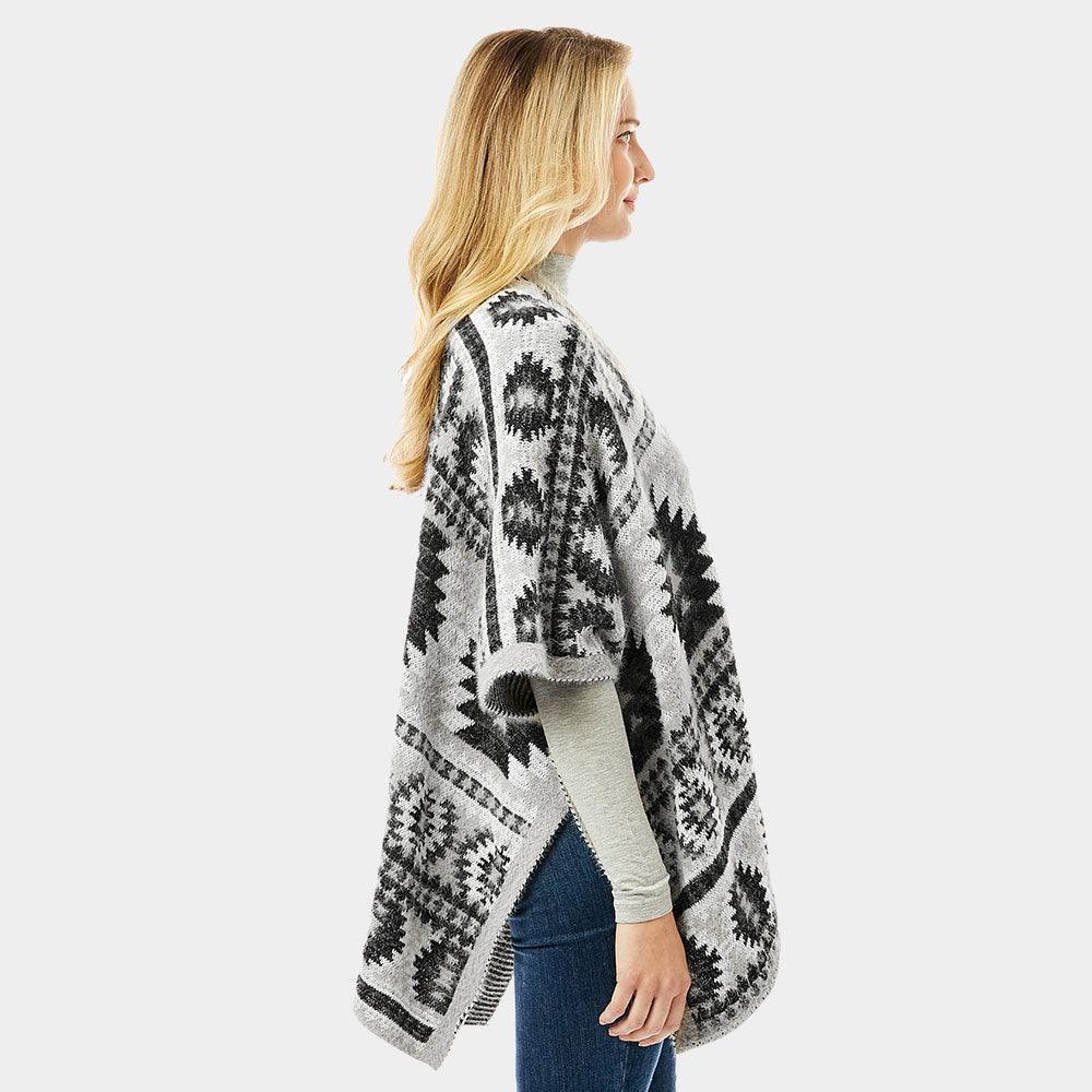 Gray Aztec Pattern Ruana Poncho - Jewelry Store by Erik Rayo