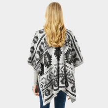 Load image into Gallery viewer, Gray Aztec Pattern Ruana Poncho
